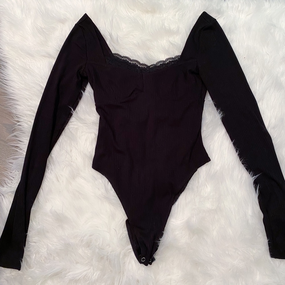 Long sleeve black lace bodysuit